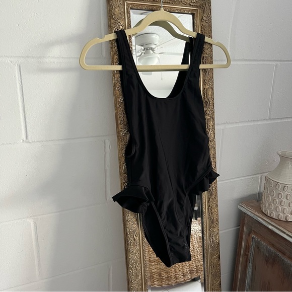 Free People X Gnash Swim One Piece bikini swimsuit black ruffle low back side 2 - Picture 4 of 14